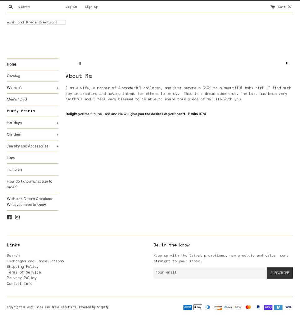 wishanddreamcreations.com shopify website screenshot