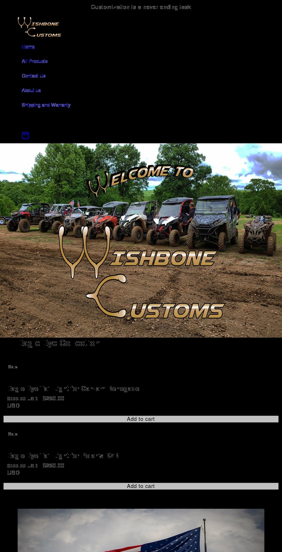 wishbonecustoms.com shopify website screenshot