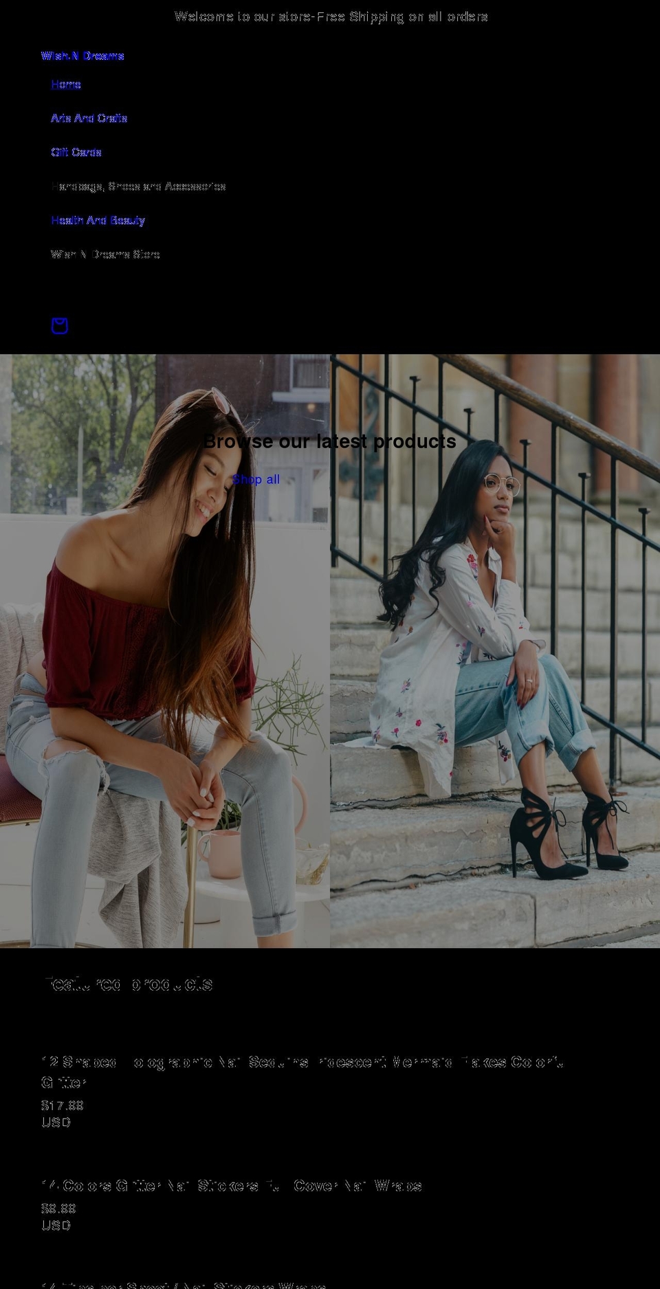 wishndreams.com shopify website screenshot