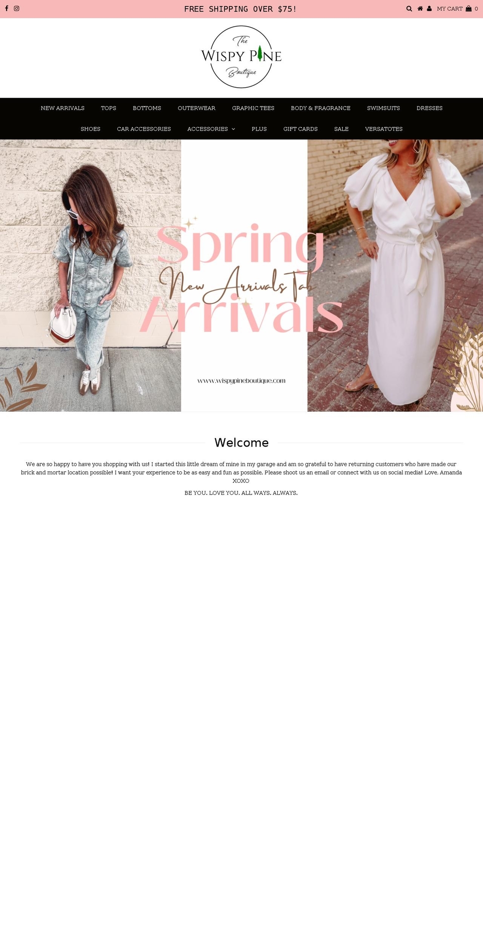 wispypineboutique.com shopify website screenshot