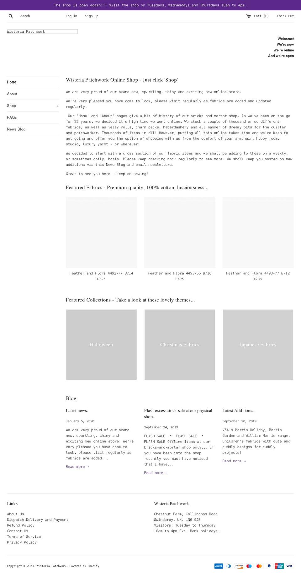 wisteriapatchwork.com shopify website screenshot