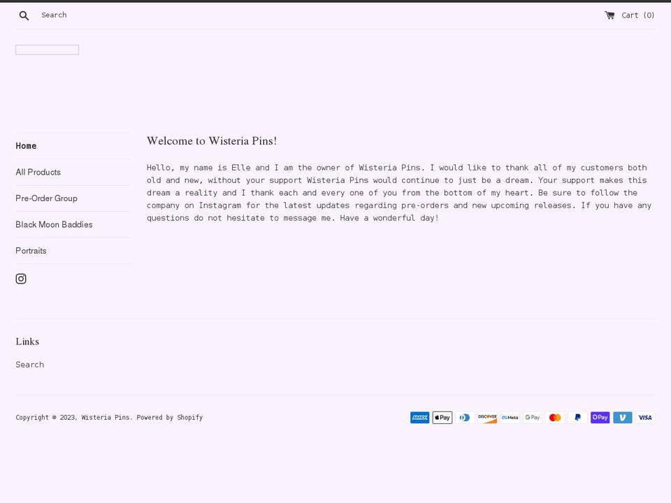wisteriapins.com shopify website screenshot