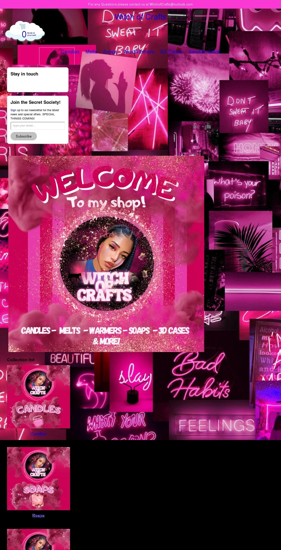 witchofcrafts.com shopify website screenshot