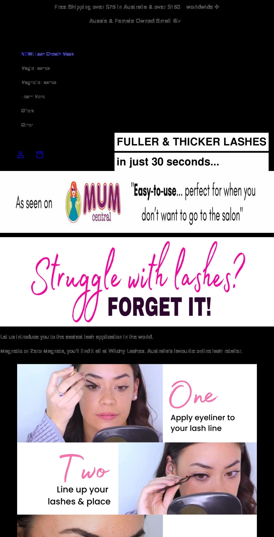 witchylashes.com.au shopify website screenshot