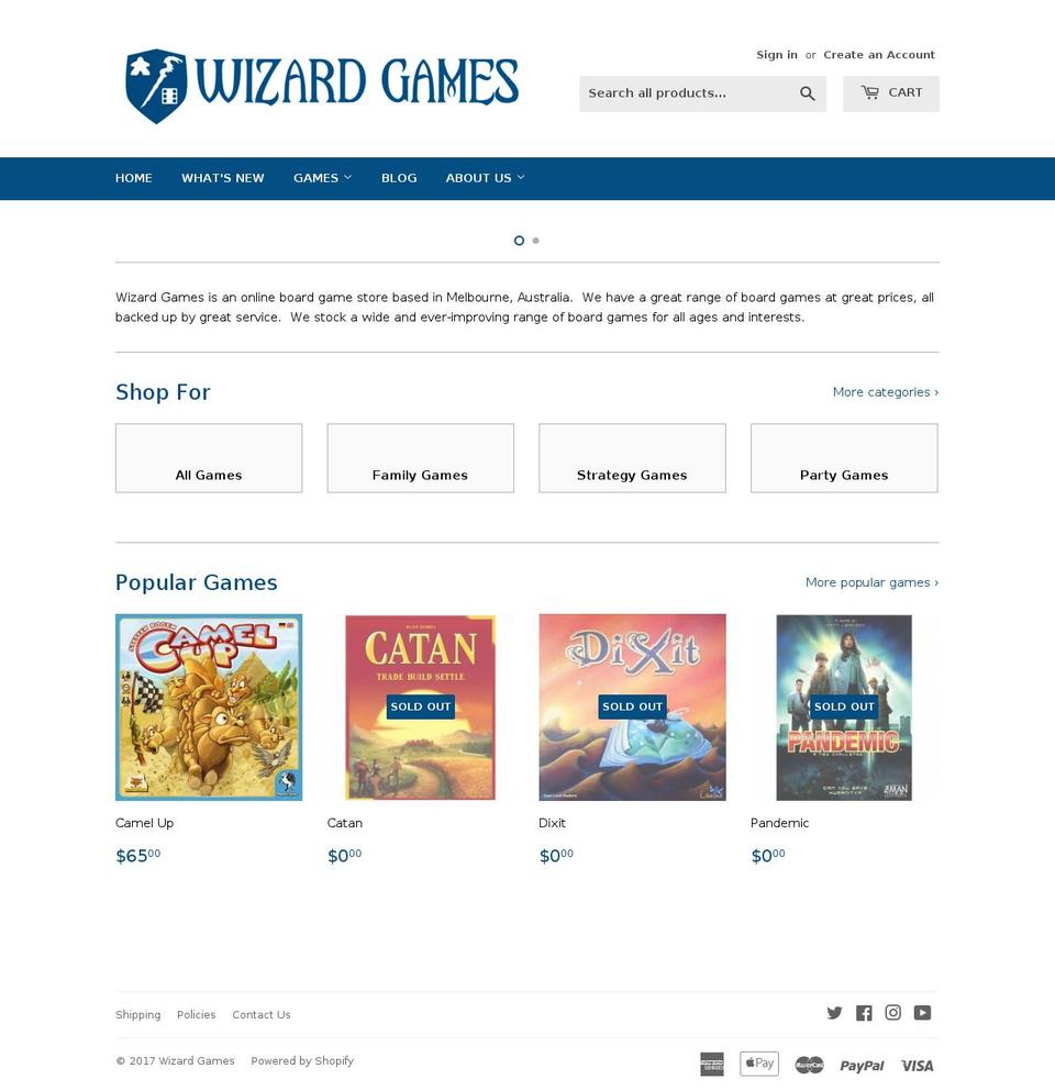 wizardgames.com.au shopify website screenshot