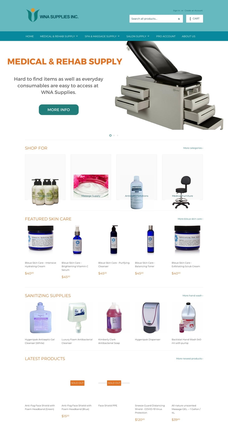 wnasupplies.com shopify website screenshot