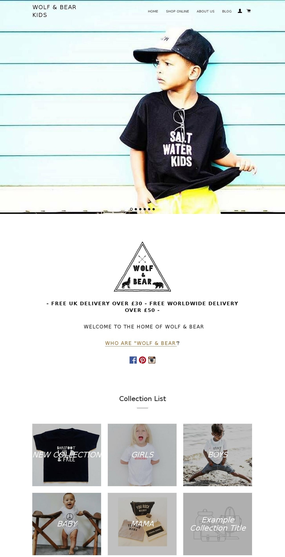 wolfandbearkids.com shopify website screenshot