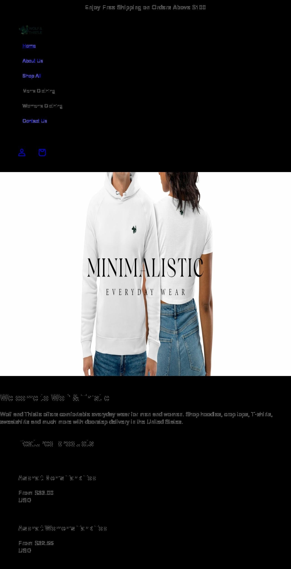 wolfandthistle.com shopify website screenshot
