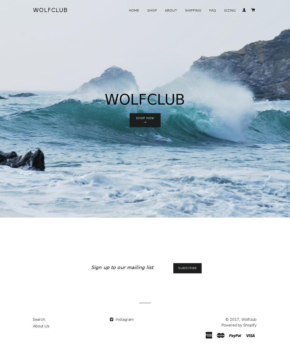 wolfclubstore.com shopify website screenshot