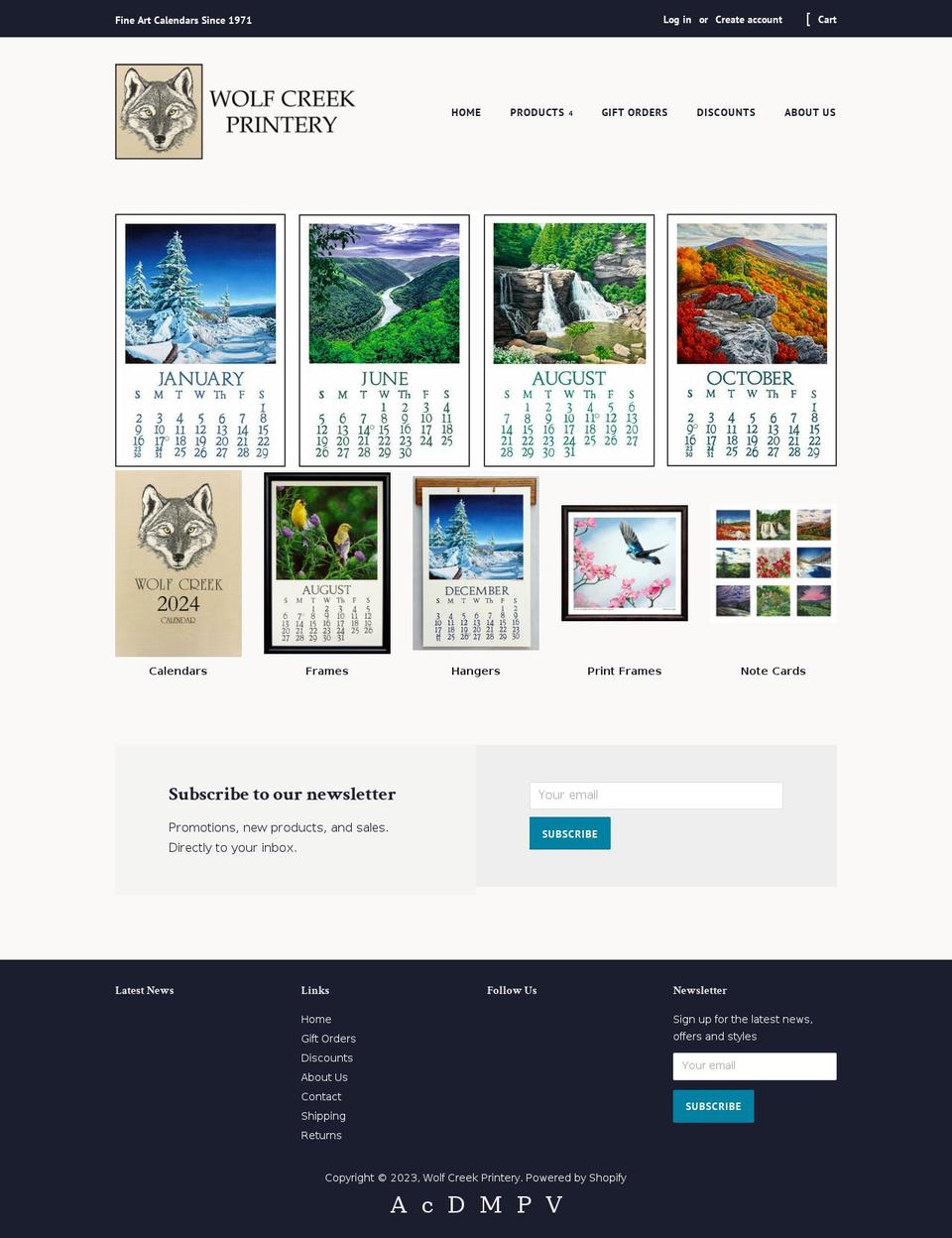 wolfcreekprintery.com shopify website screenshot