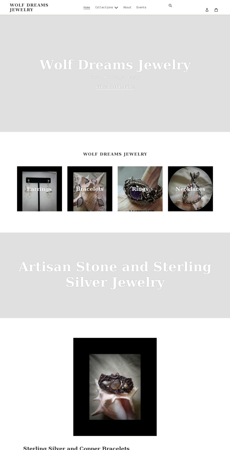 wolfdreamsjewelry.com shopify website screenshot