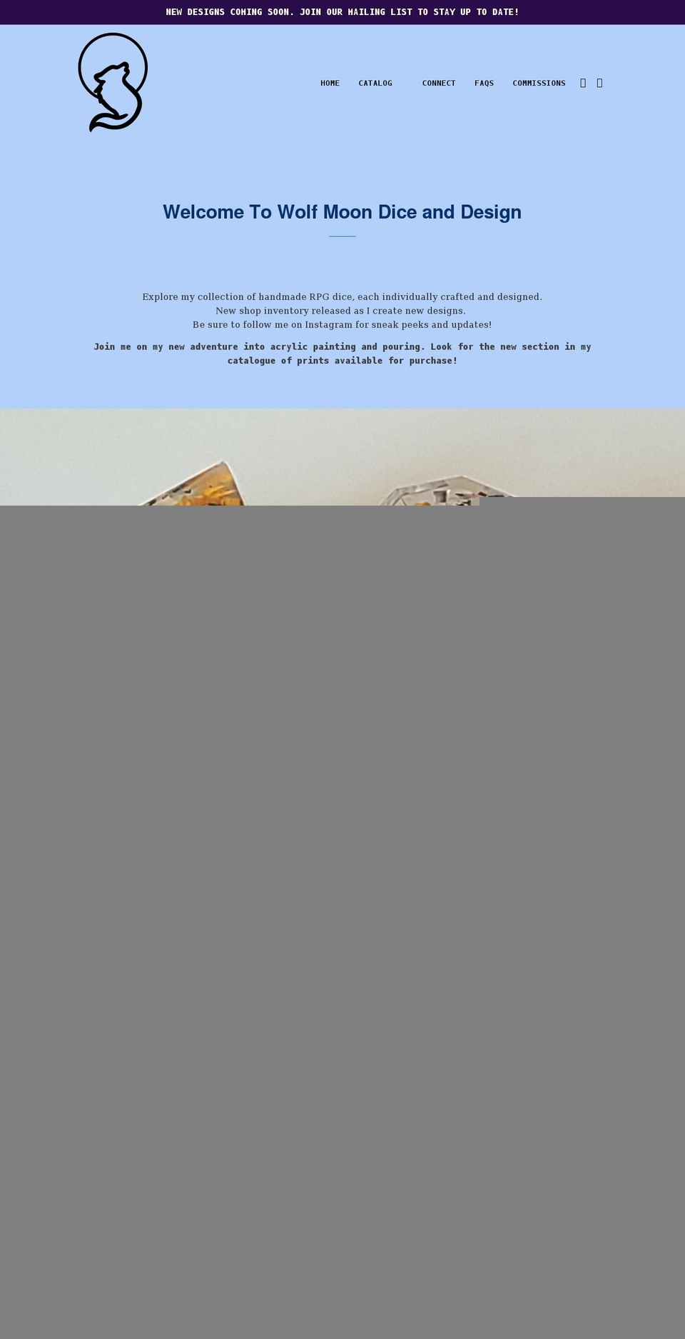 wolfmoondice.com shopify website screenshot