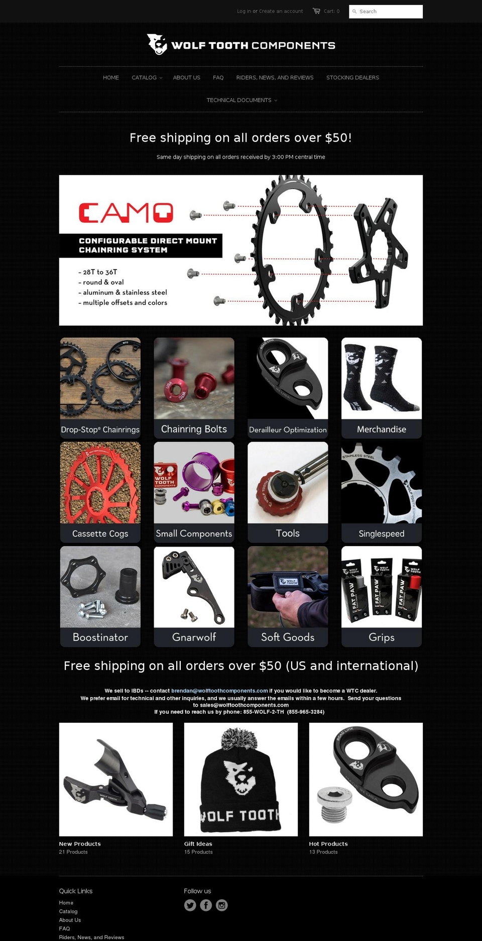 wolftoothcomponents.com shopify website screenshot