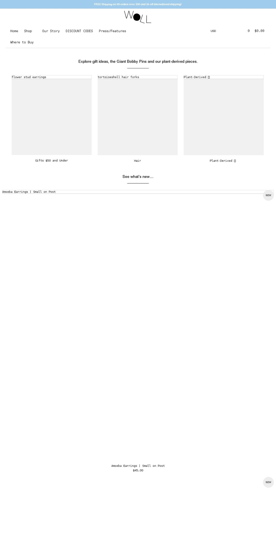 wolljewelry.com shopify website screenshot