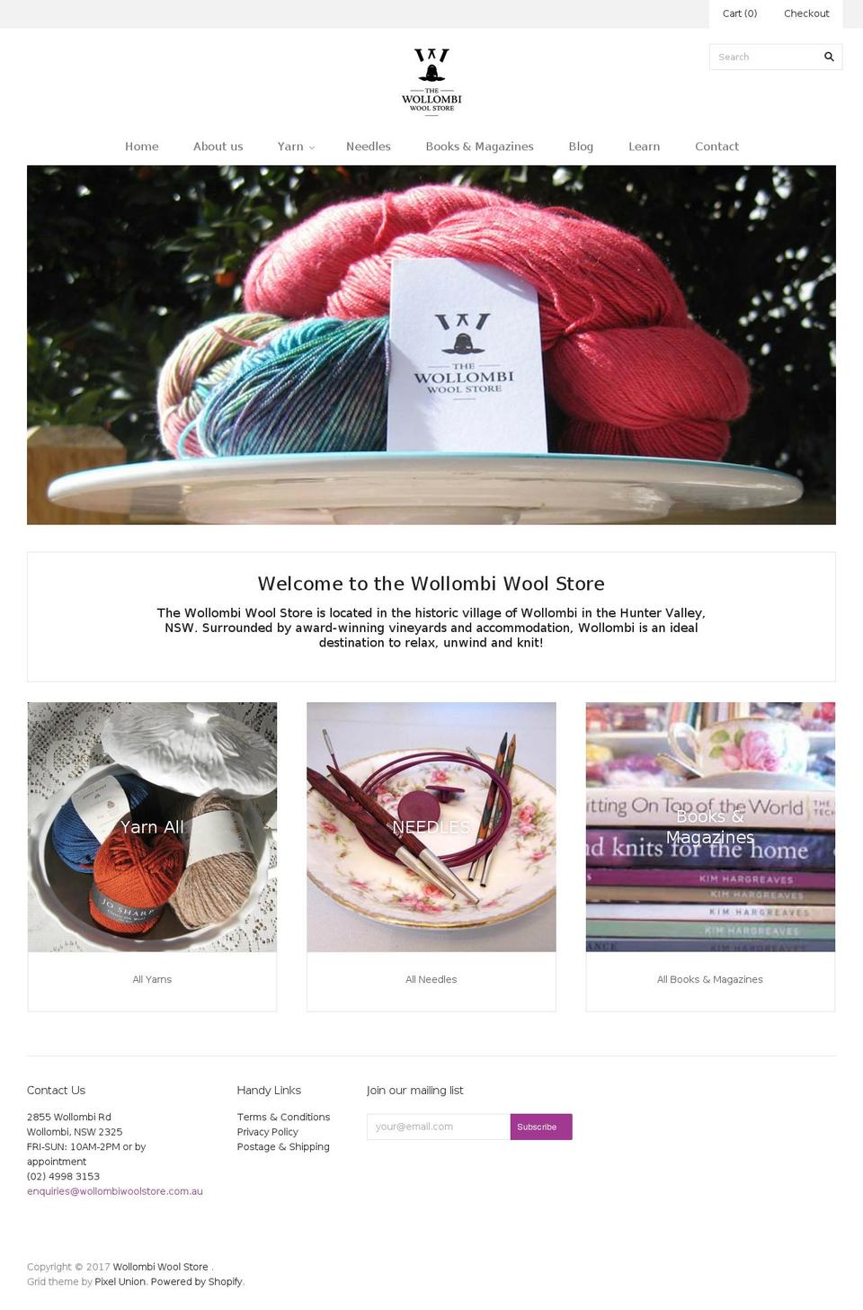 wollombiwoolstore.com shopify website screenshot