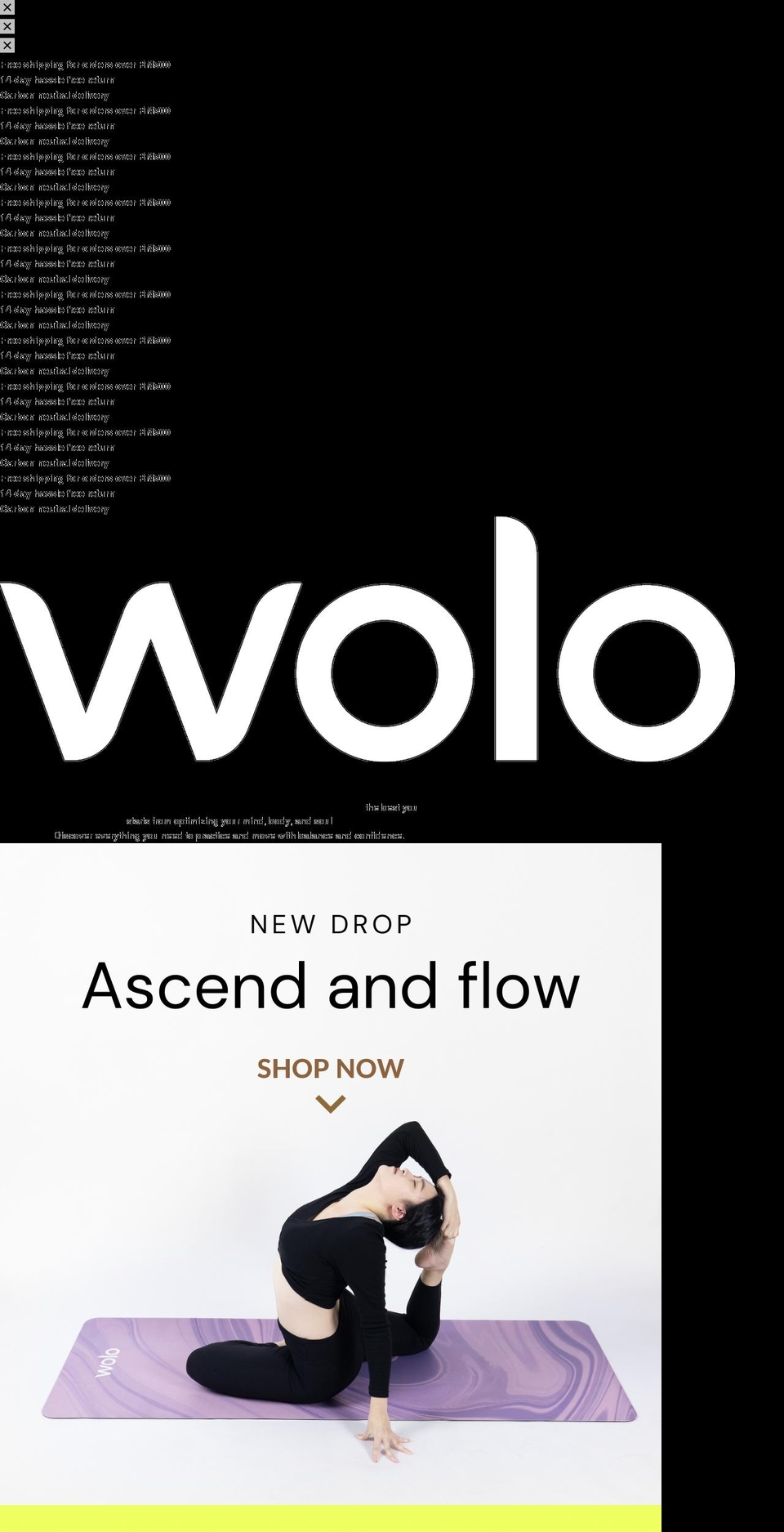 woloyoga.com shopify website screenshot