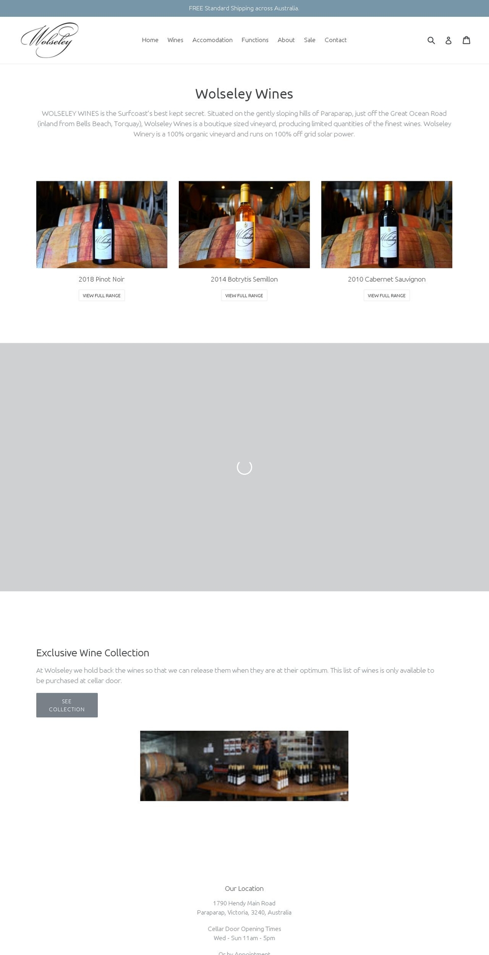 wolseleywines.com shopify website screenshot