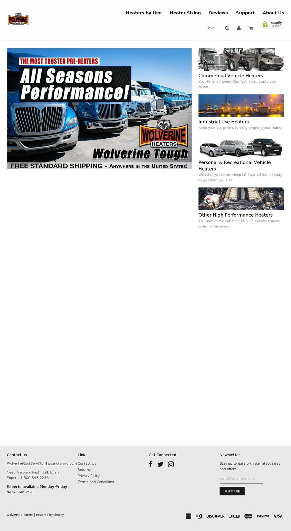 wolverineheater.com shopify website screenshot