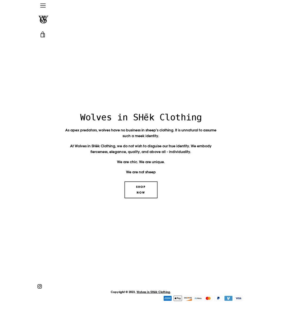 wolvesinshekclothing.com shopify website screenshot