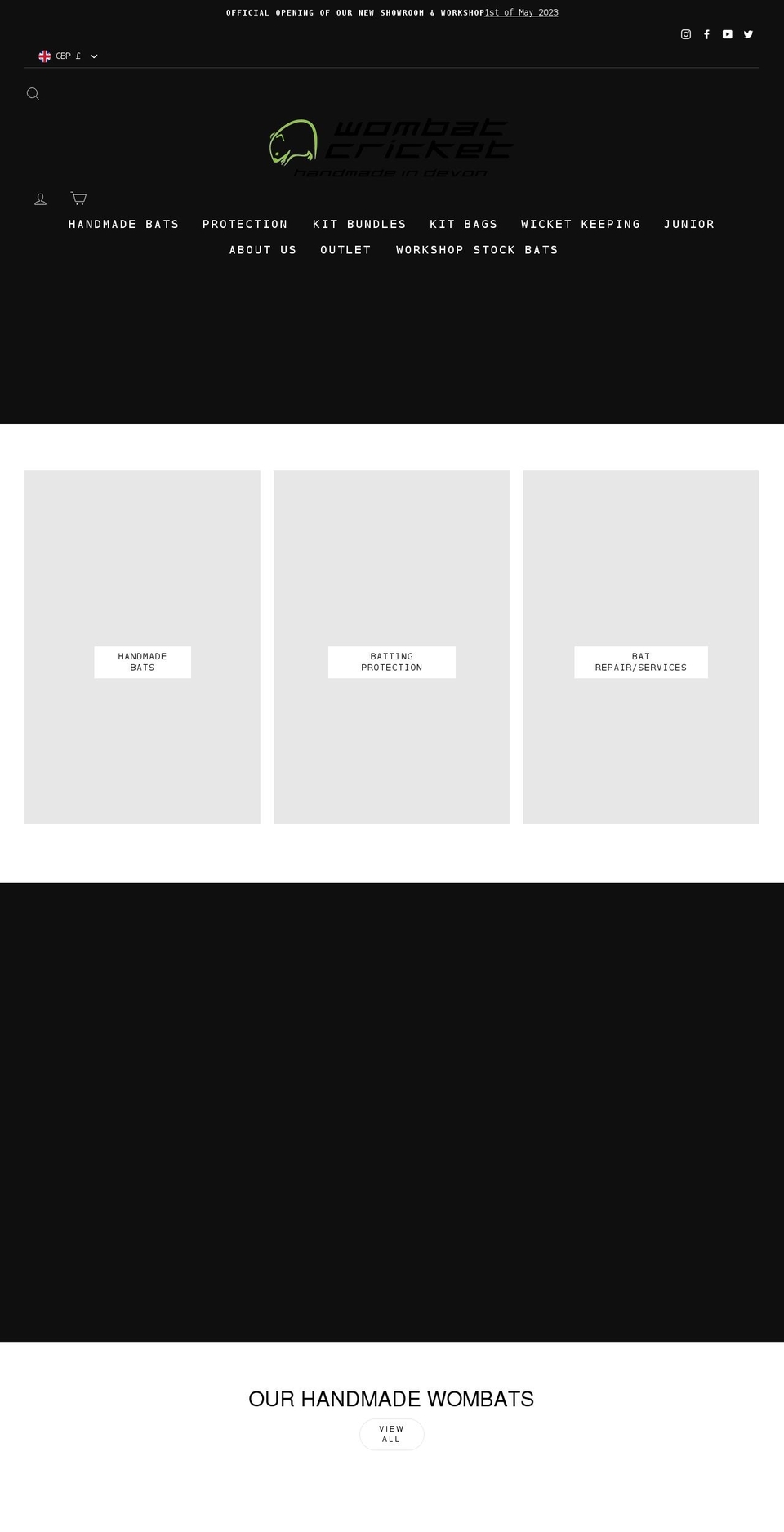 wombatcricket.co.uk shopify website screenshot