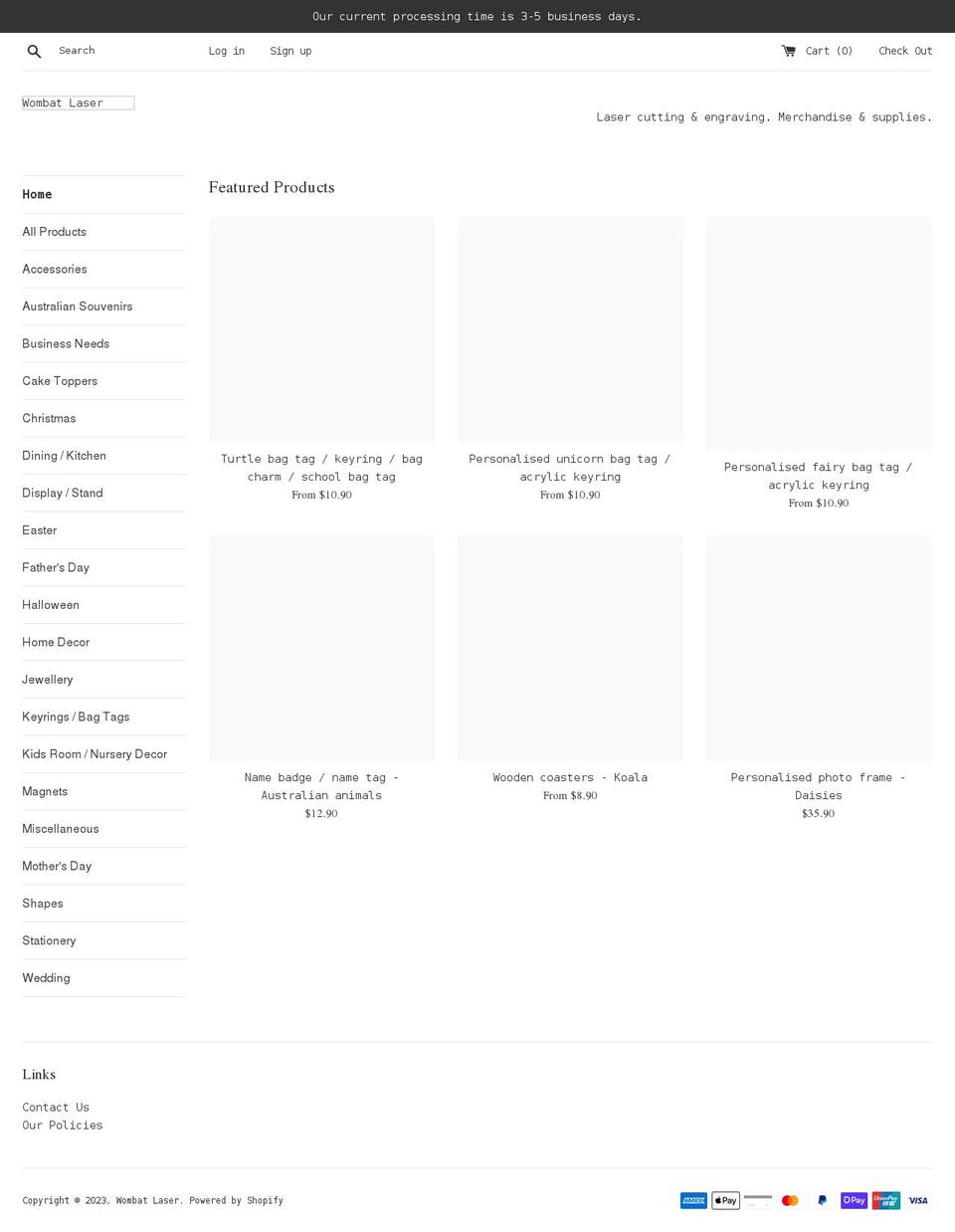 wombatlaser.com.au shopify website screenshot
