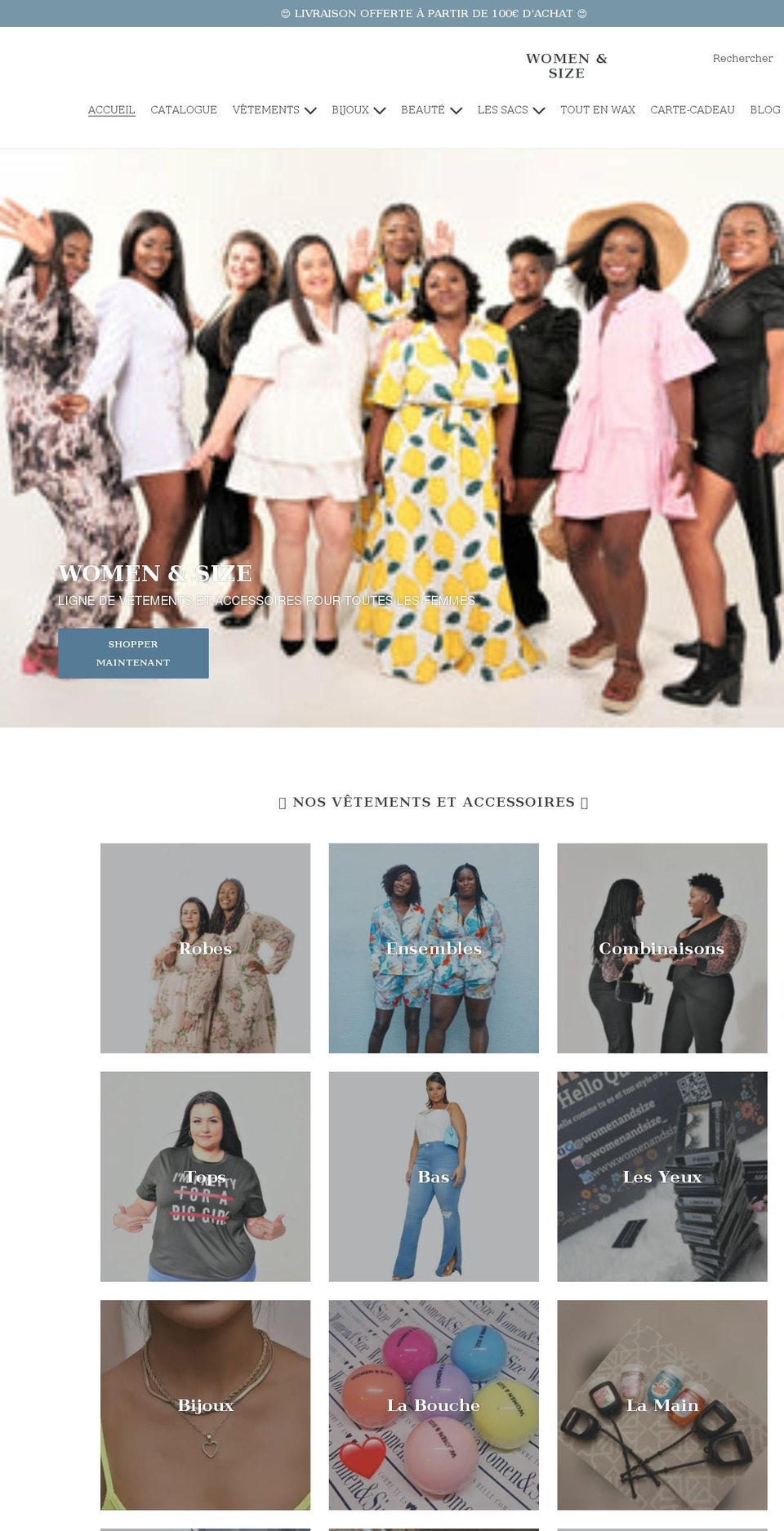 womenandsize.com shopify website screenshot