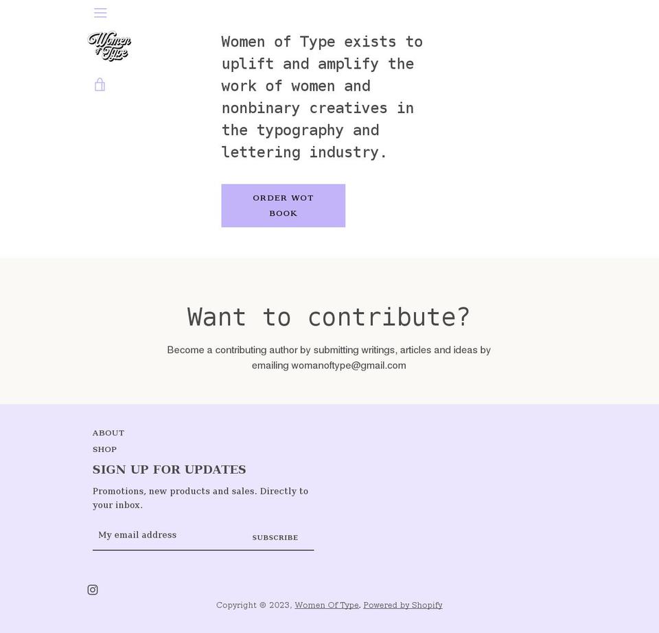 womenoftype.com shopify website screenshot