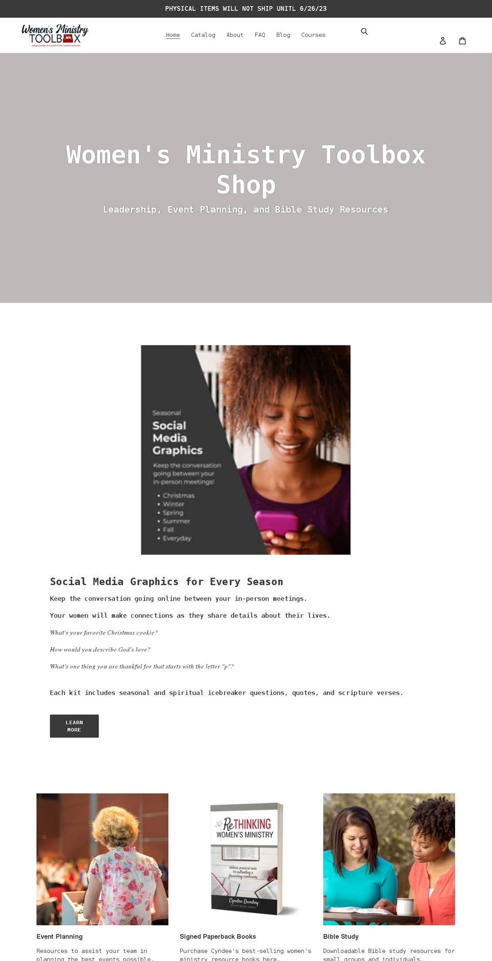 womensministrytoolboxshop.com shopify website screenshot