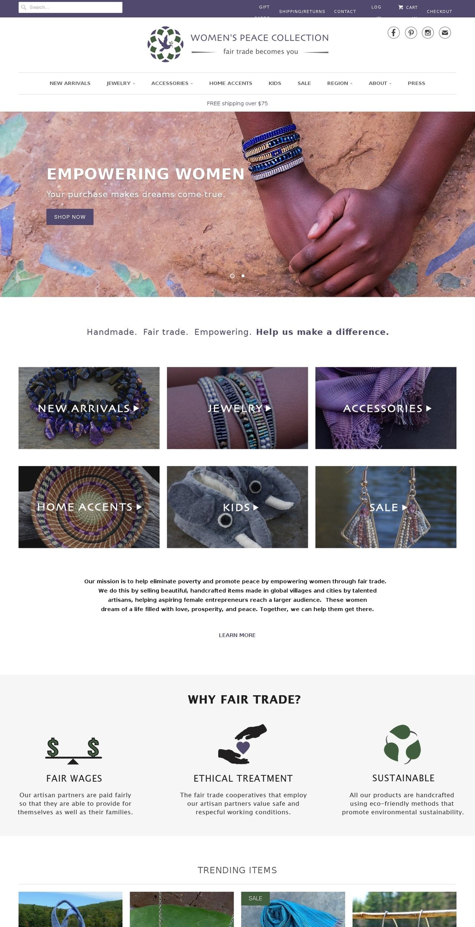 womenspeacecollection.com shopify website screenshot