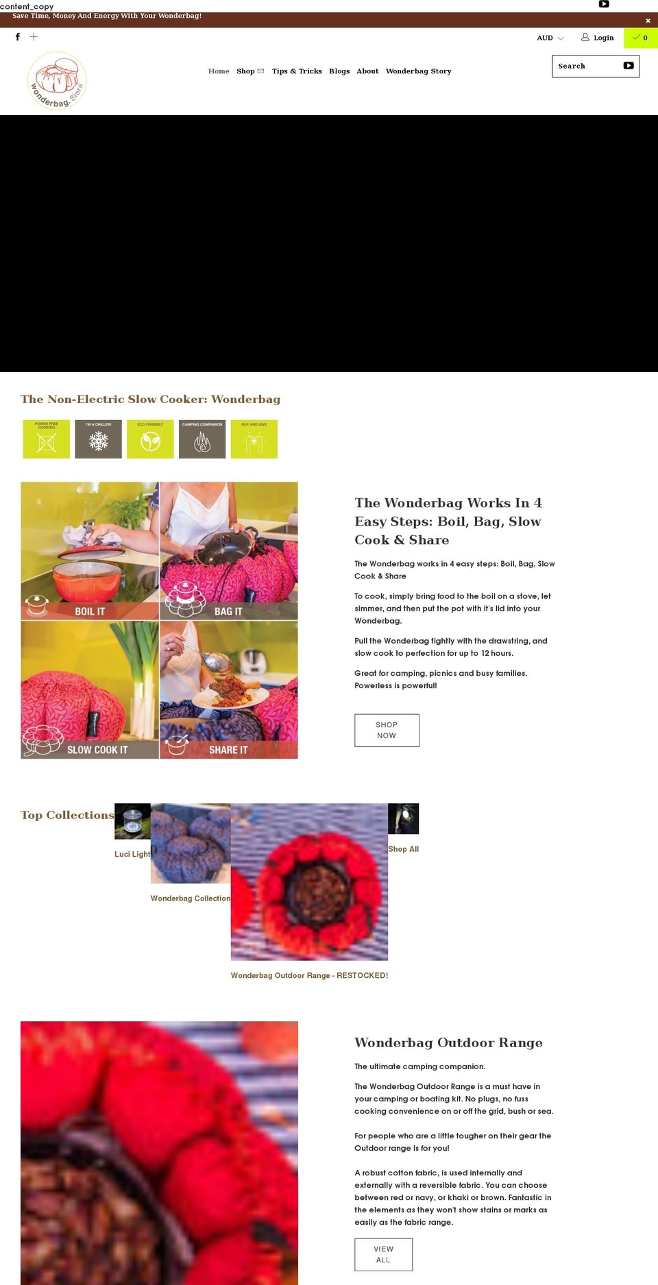 wonderbagstore.com.au shopify website screenshot