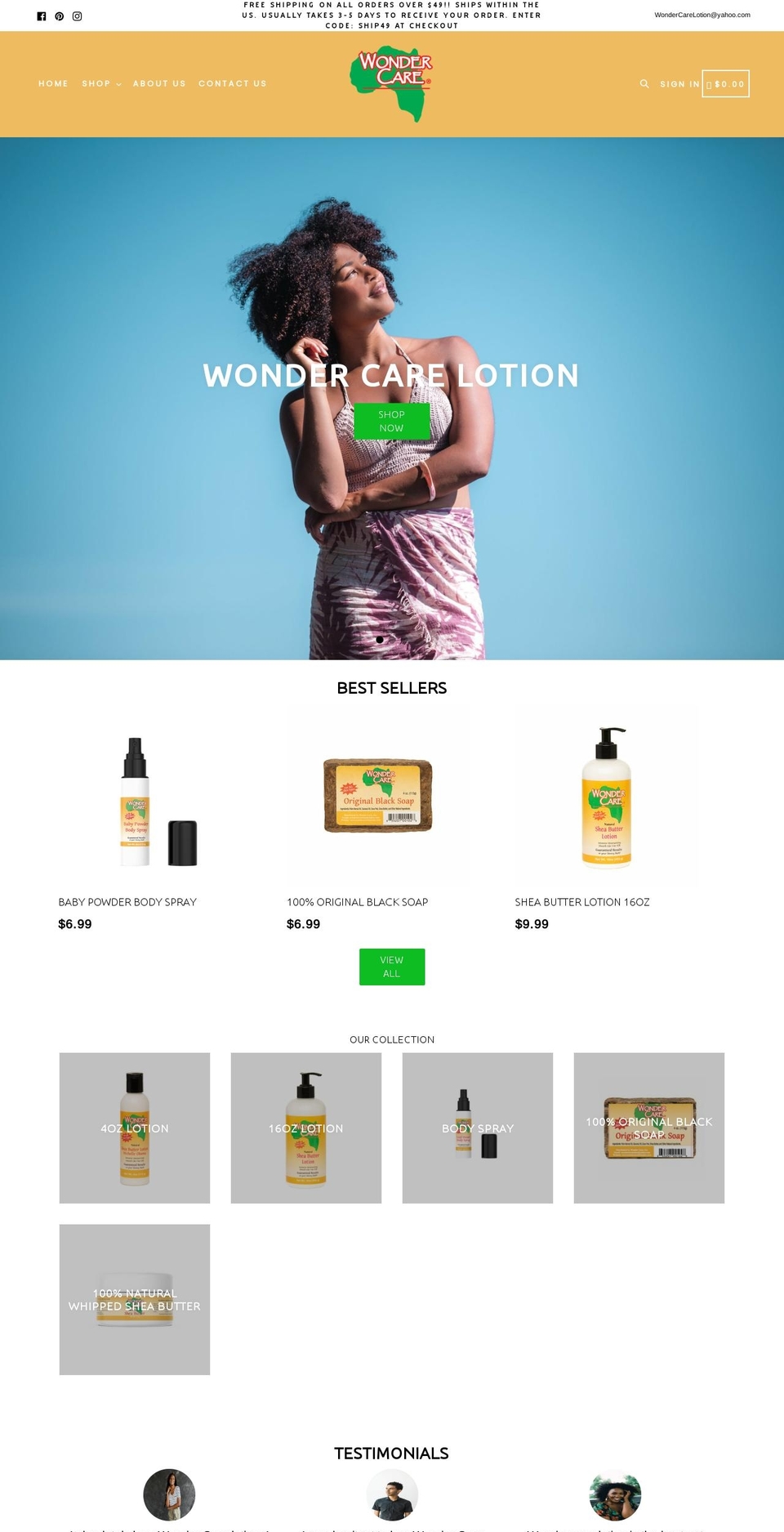 wondercarelotion.com shopify website screenshot