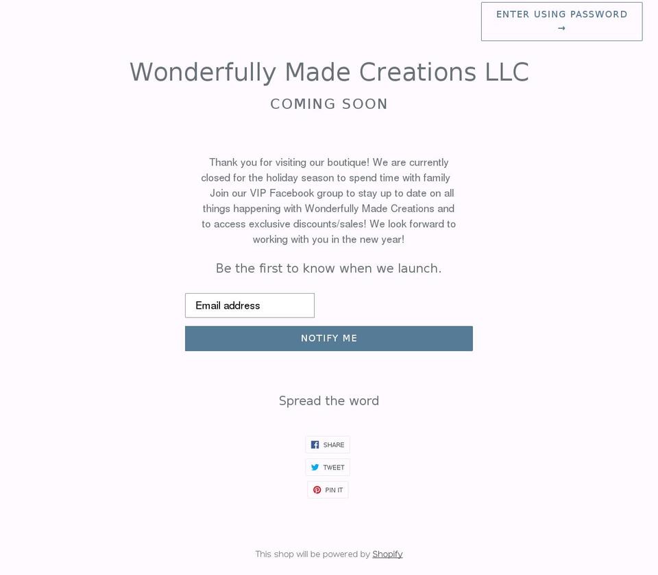 wonderfullymadecreationsok.com shopify website screenshot