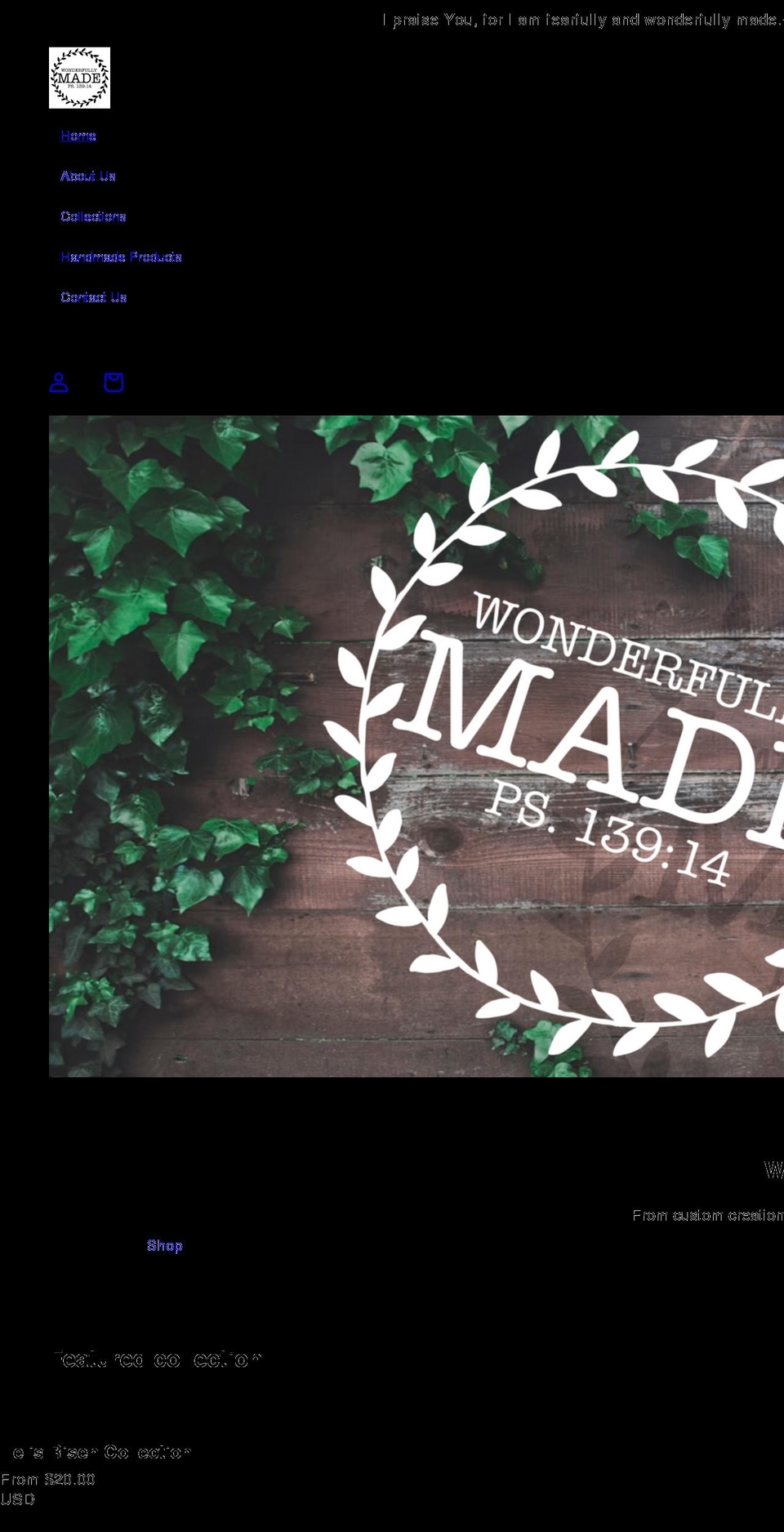 wonderfullymadegifts.com shopify website screenshot