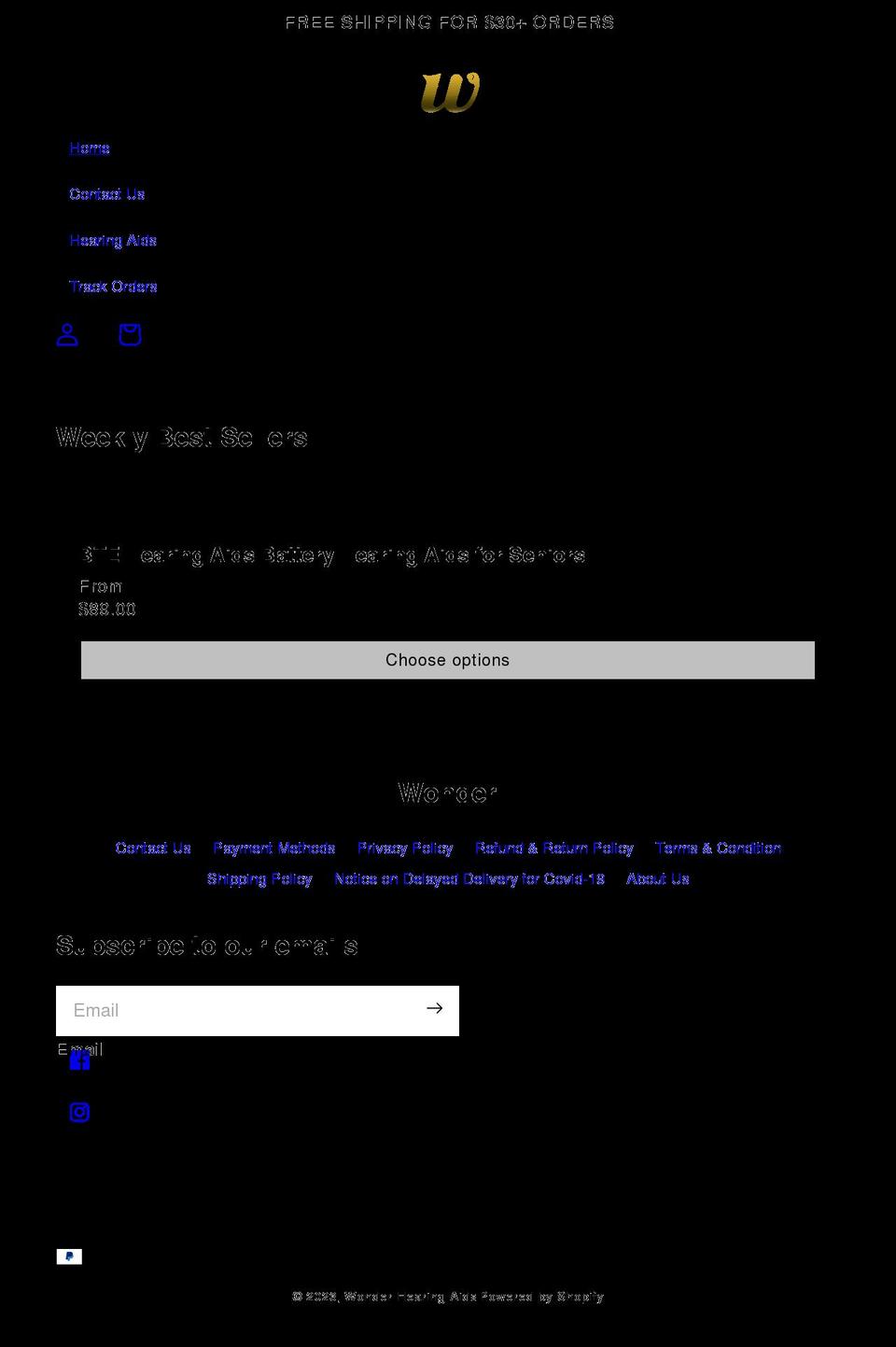 wonderhearingaids.com shopify website screenshot