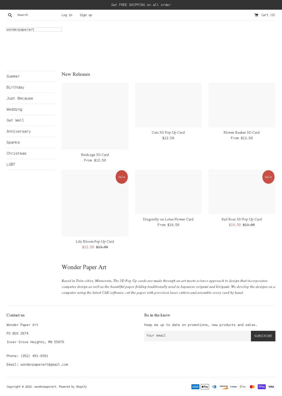 wonderpaperart.com shopify website screenshot