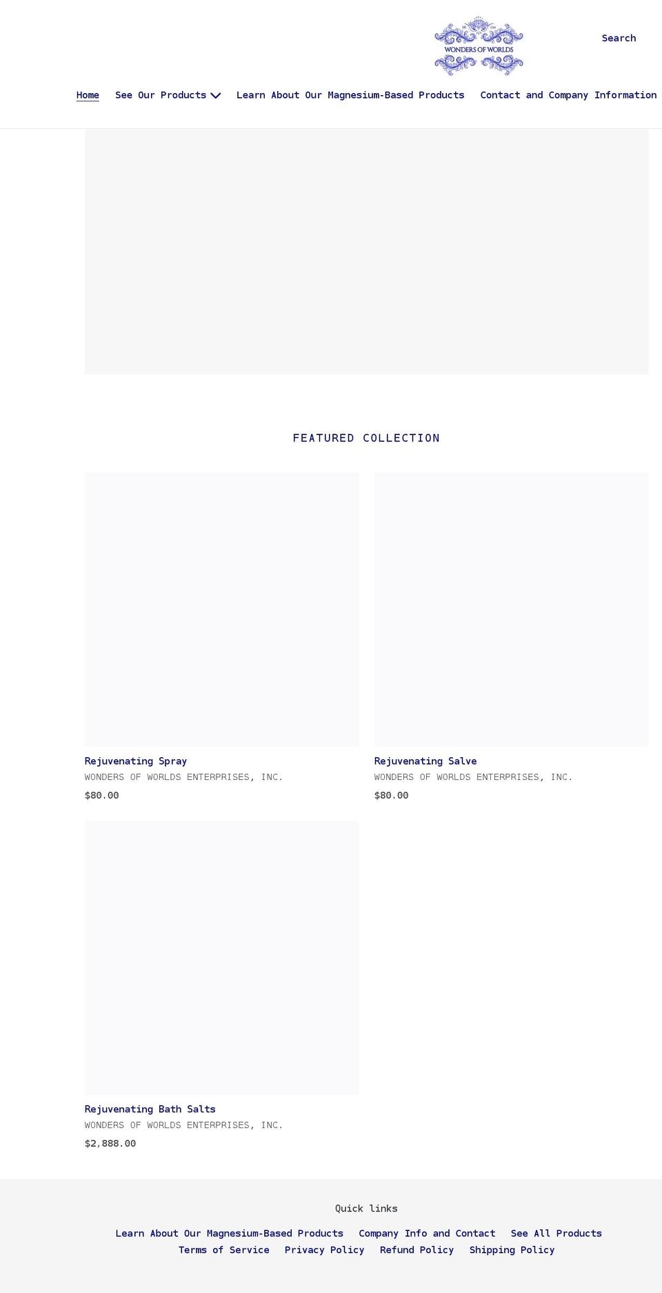 wondersofworlds.com shopify website screenshot