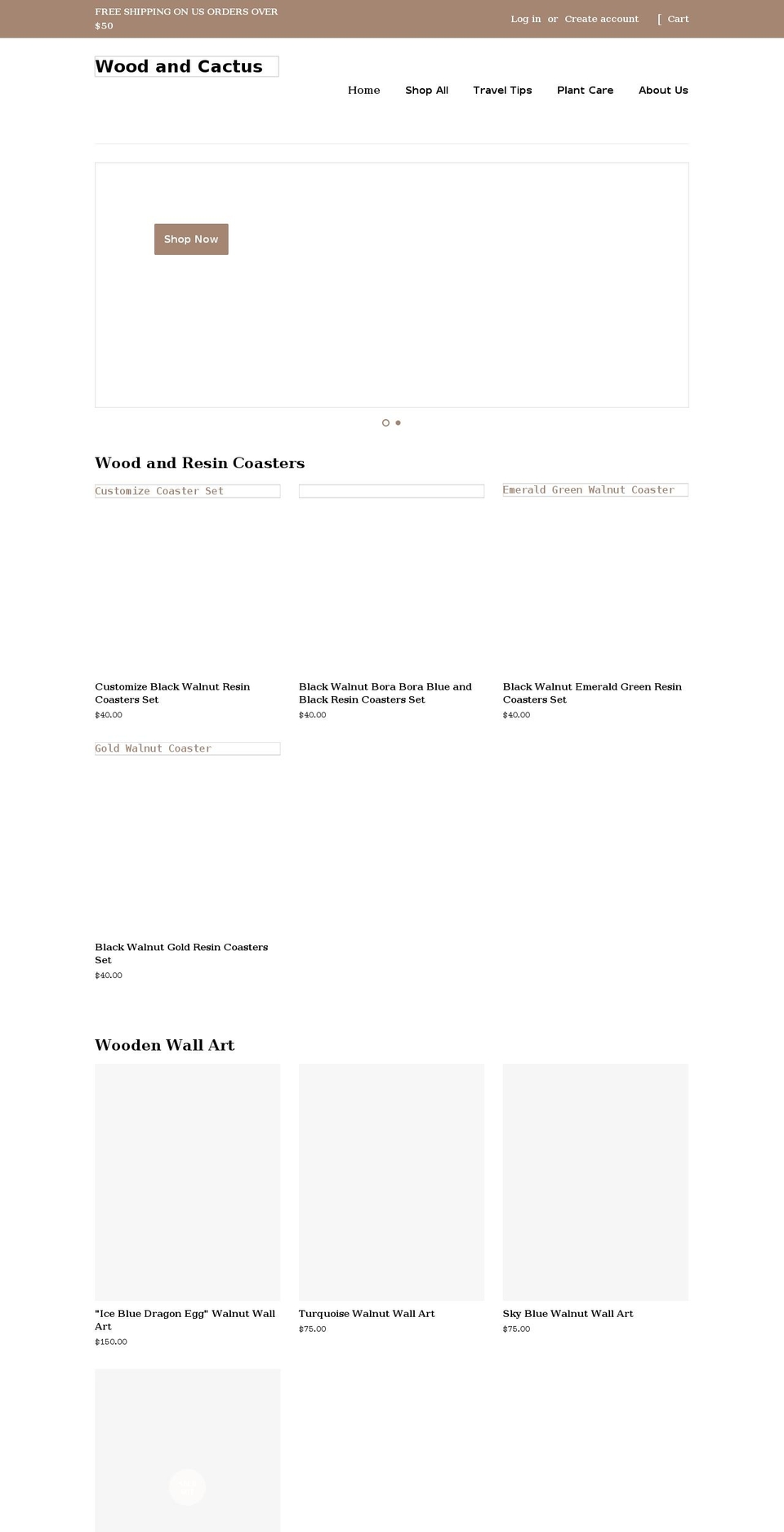 woodandcactus.com shopify website screenshot