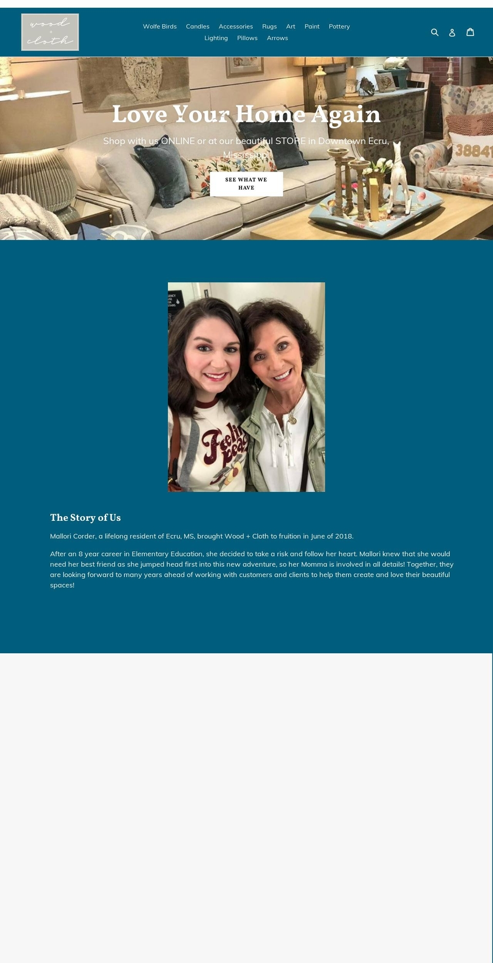 woodandcloth.shop shopify website screenshot