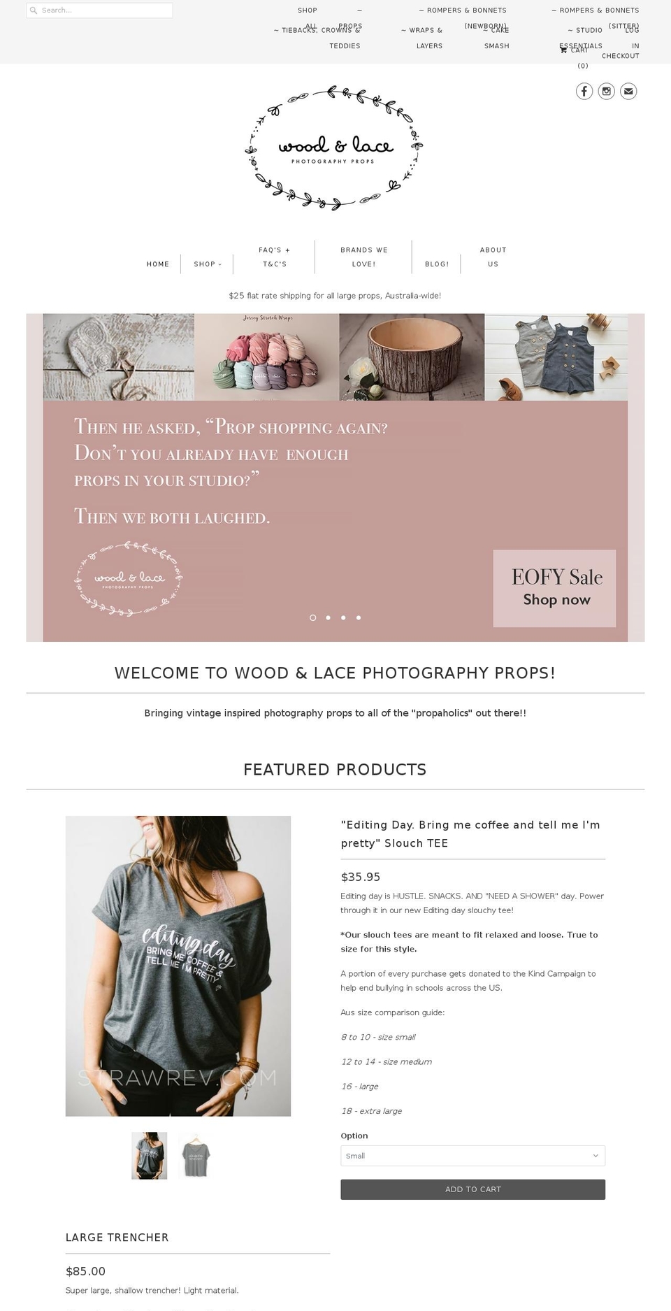 woodandlacephotographyprops.com shopify website screenshot