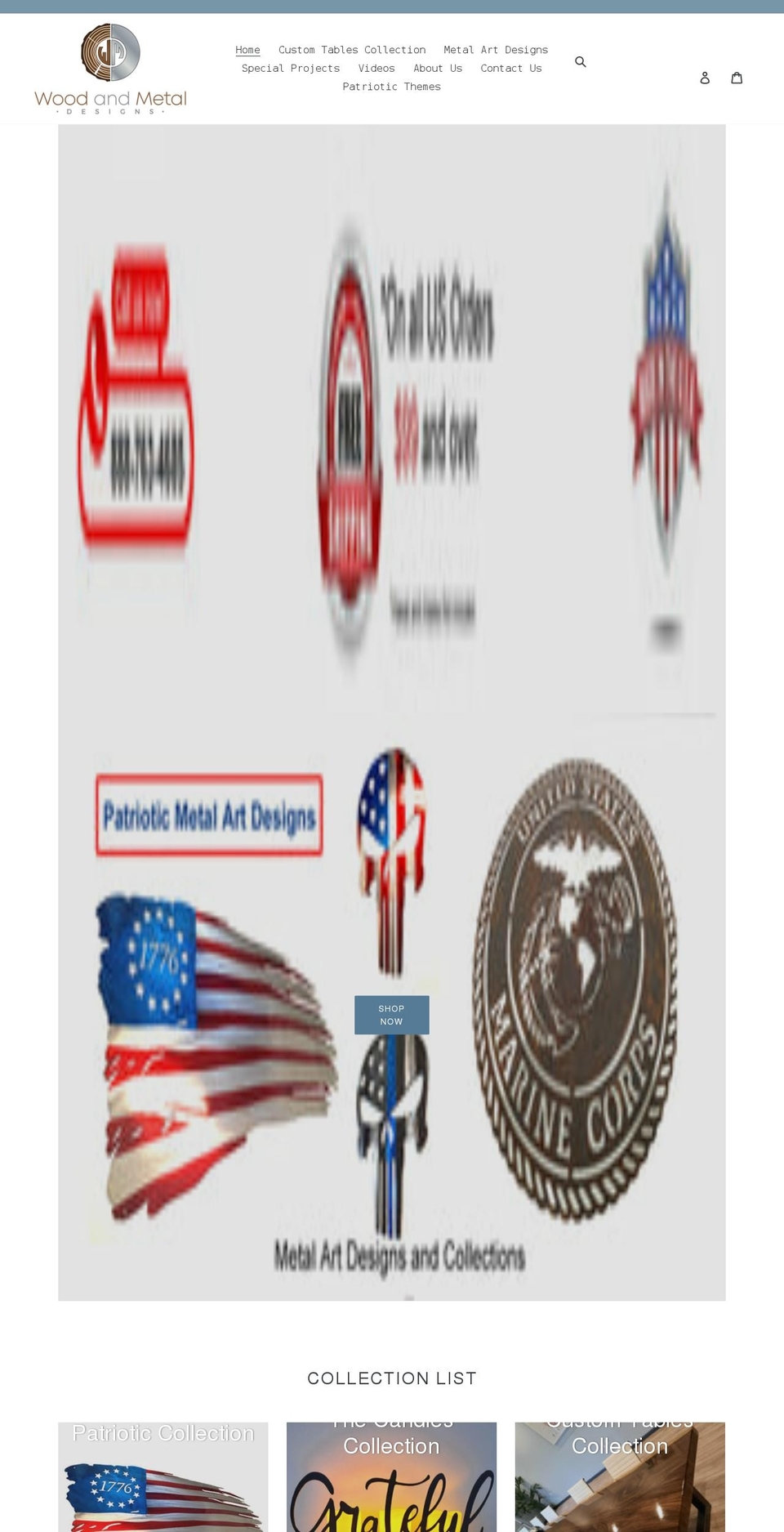 woodandmetaldesigns.com shopify website screenshot