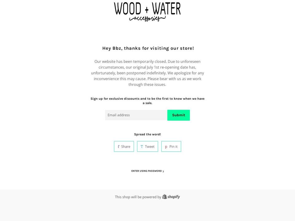 woodandwater.shop shopify website screenshot