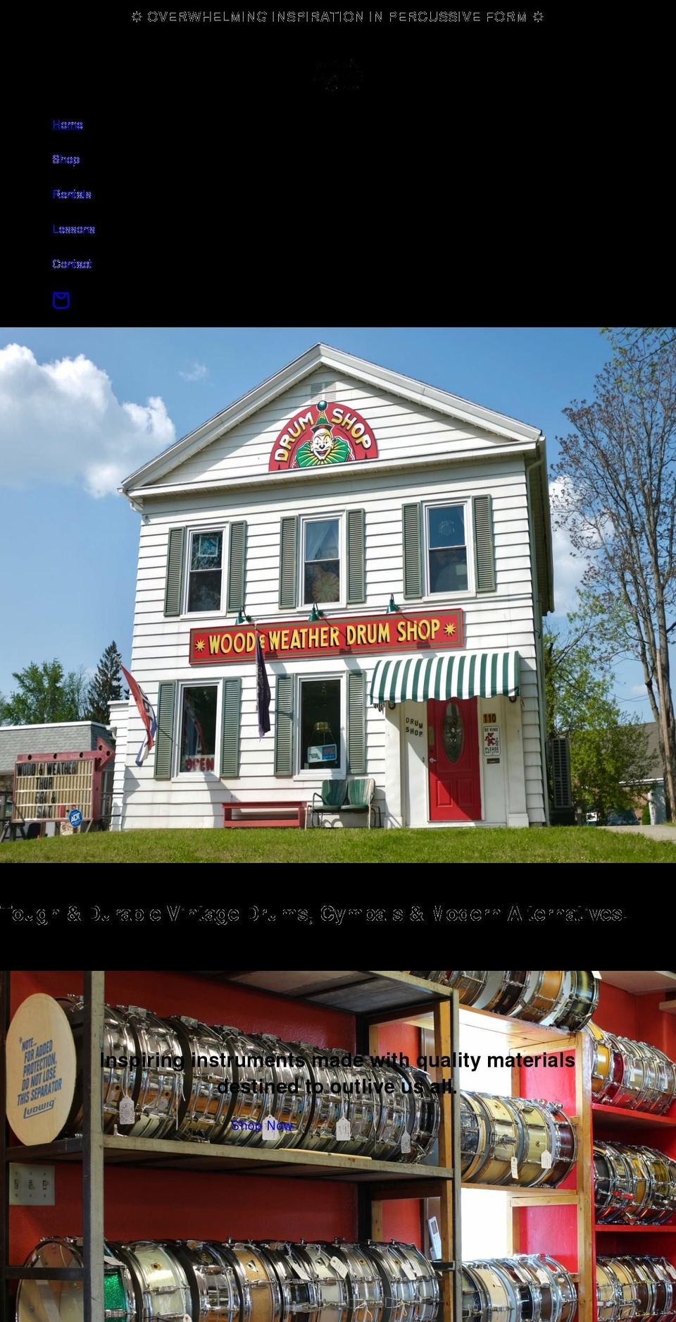 woodandweatherdrumshop.com shopify website screenshot