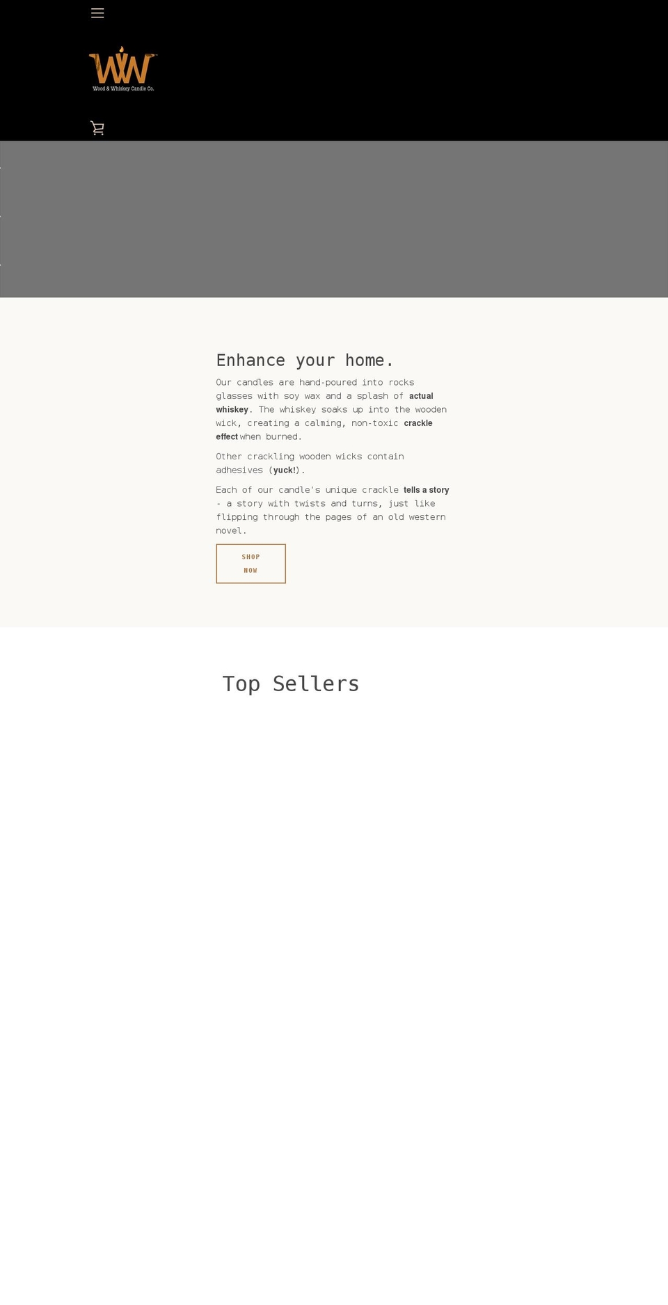 woodandwhiskeycandle.com shopify website screenshot