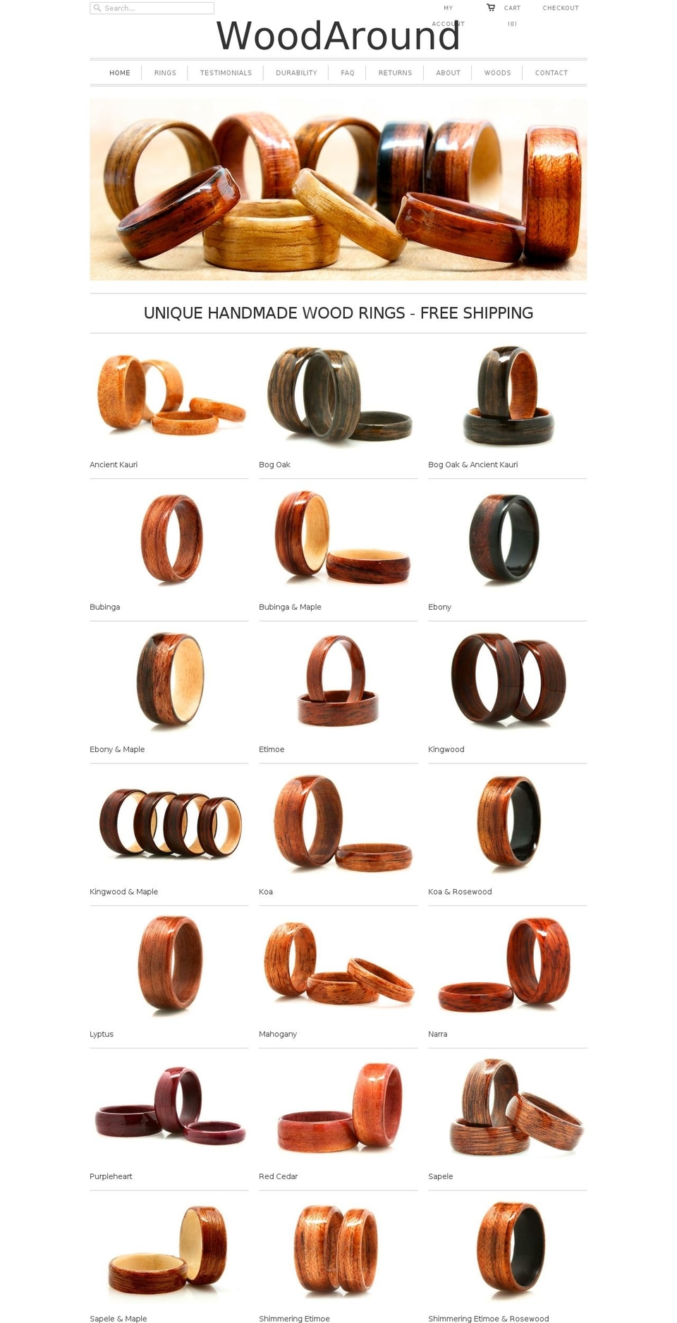 woodaroundrings.com shopify website screenshot