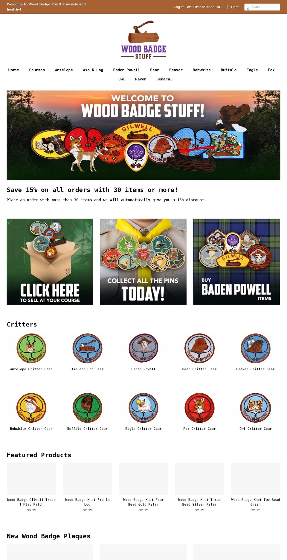 woodbadgestuff.net shopify website screenshot