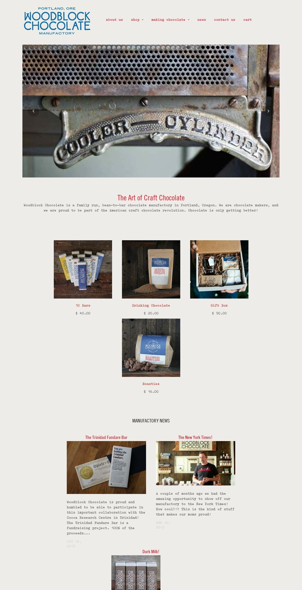 woodblockchocolate.com shopify website screenshot