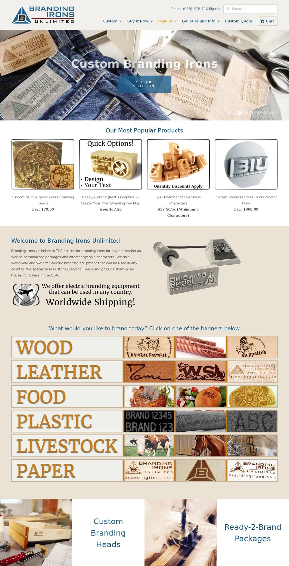 woodbrandingirons.com shopify website screenshot