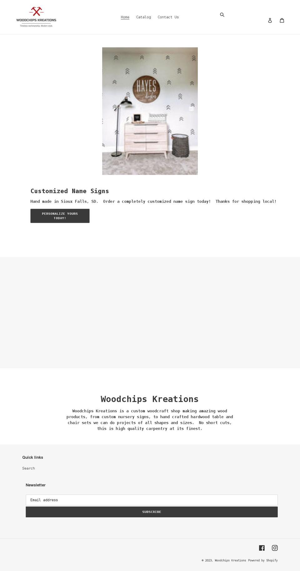 woodchipskreations.com shopify website screenshot