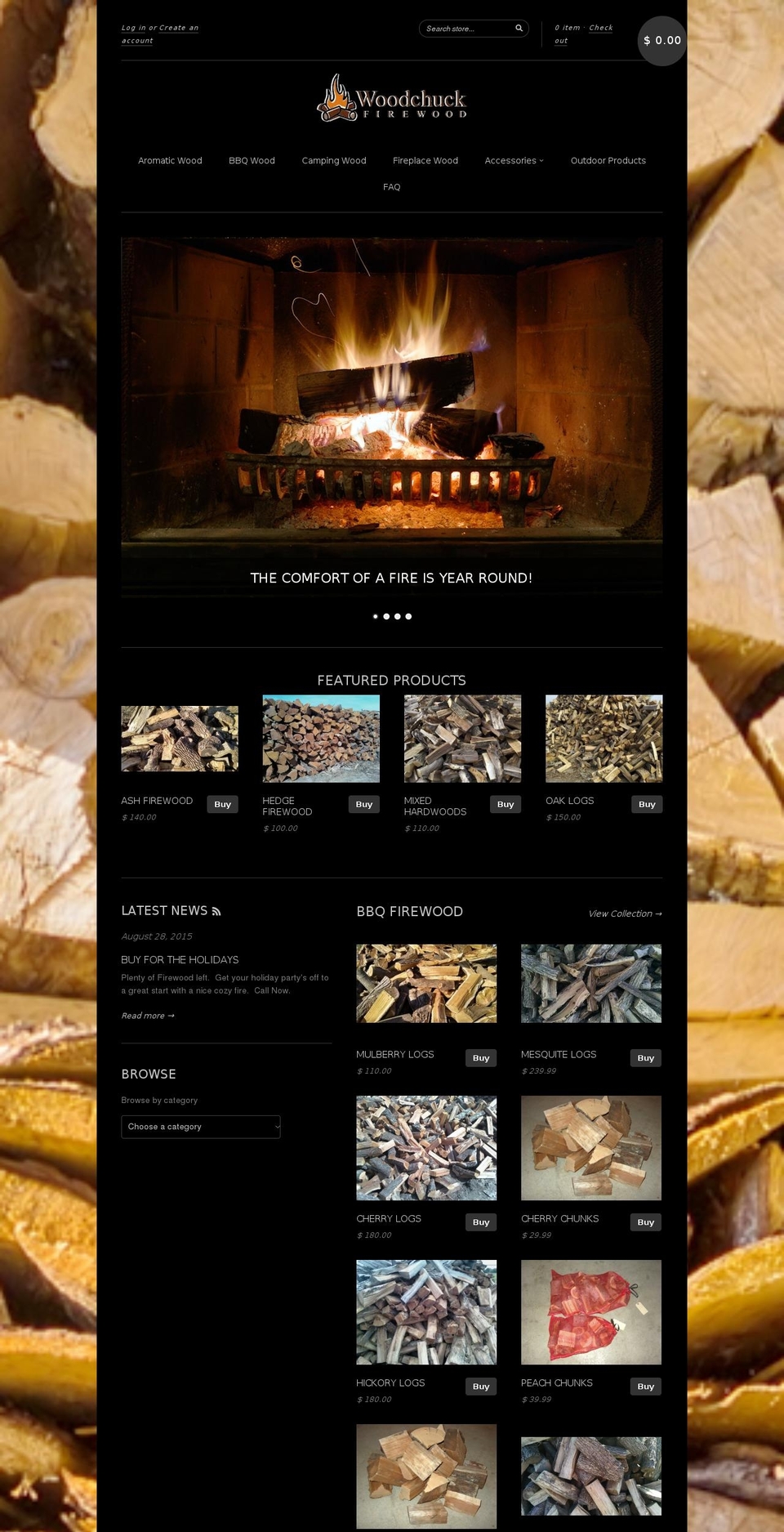 woodchuckfirewood.com shopify website screenshot
