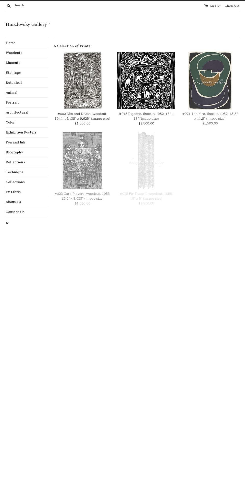 Hnizdo Shopify theme site example woodcutslinocutsandetchings.com